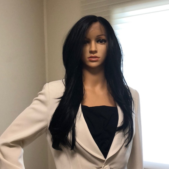 NWT 22” Swiss Lace front pure black human blended mixed straight wig